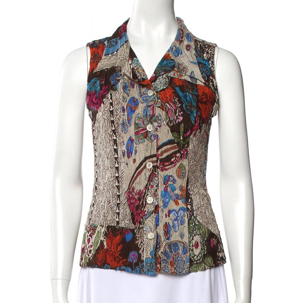 Alberto Makali Vintage Multicolor Printed Sleeveless Blouse Size S